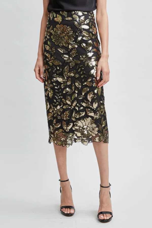 Elie Tahari Bottoms-Floral Sequin Midi Skirt