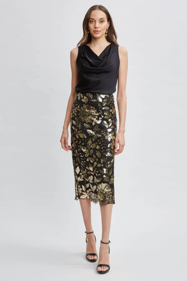 Elie Tahari Bottoms-Floral Sequin Midi Skirt