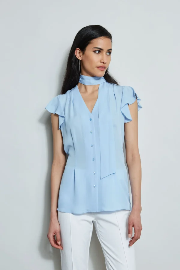 Elie Tahari Tops & Sweaters-Flutter Sleeve Tie Shirt