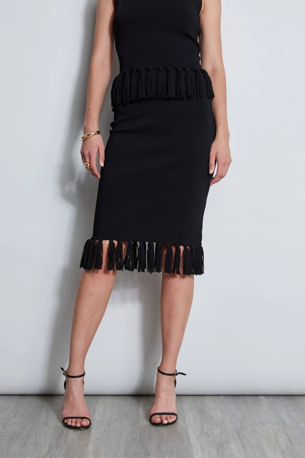 Elie Tahari Bottoms-Fringe Hem Knit Skirt