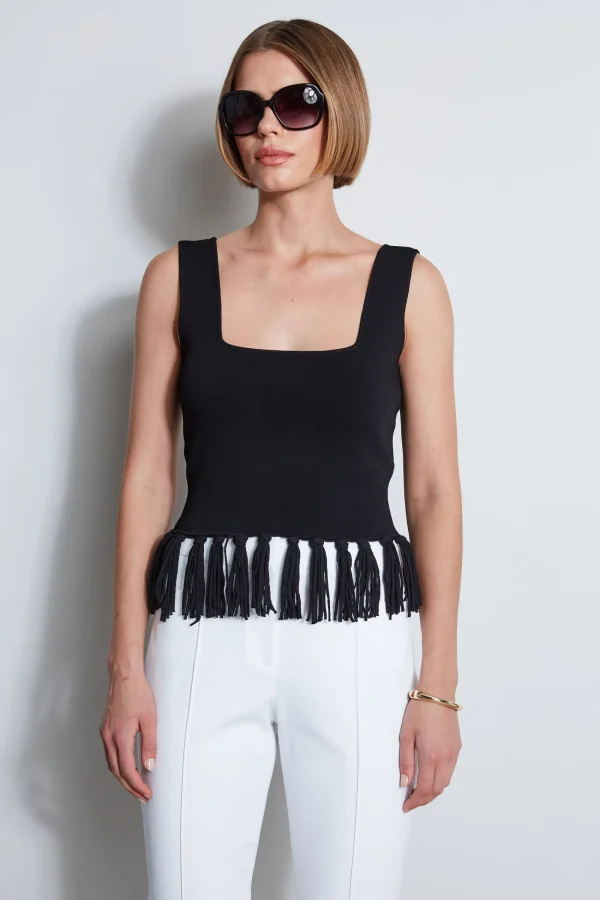 Elie Tahari Tops & Sweaters-Fringe Hem Knit Top