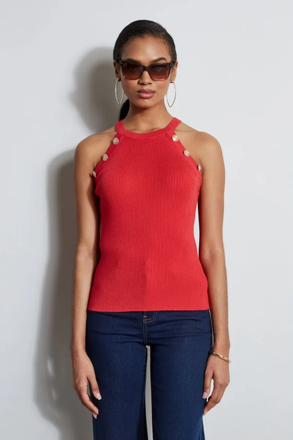 Elie Tahari Tops & Sweaters-Halter Button Rib Tank