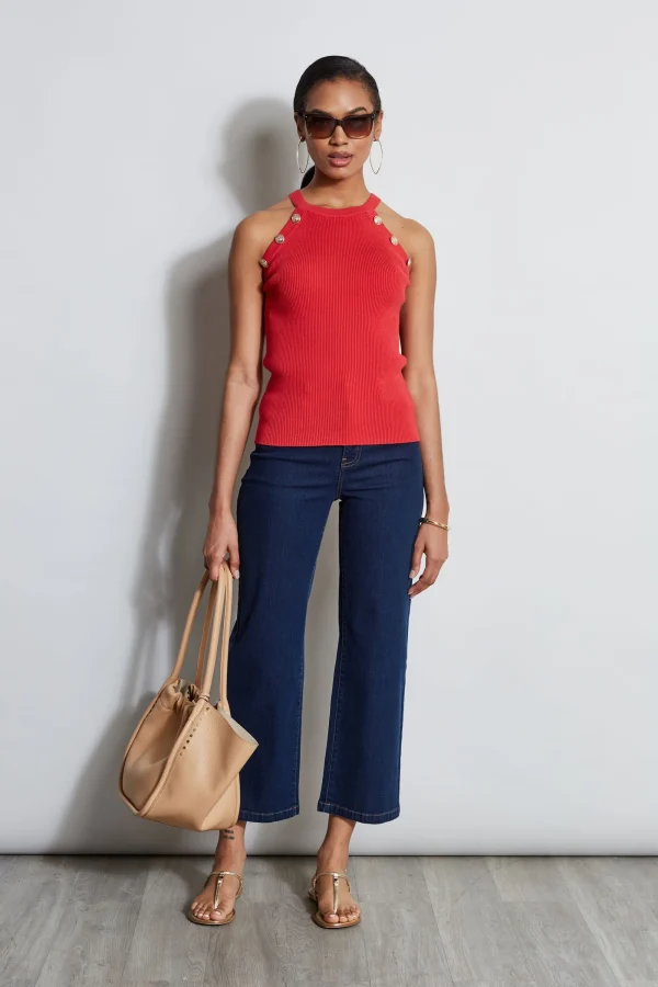 Elie Tahari Tops & Sweaters-Halter Button Rib Tank