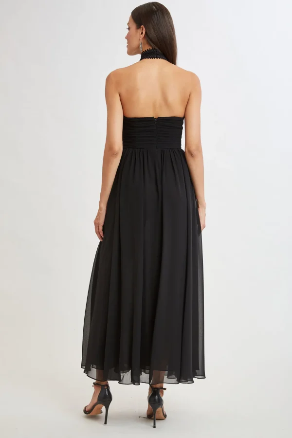 Elie Tahari Dresses & Jumpsuits | Sleeveless Dresses-Lace Applique Chiffon Halter Gown