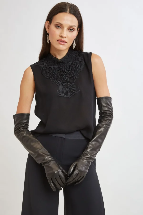 Elie Tahari Tops & Sweaters-Lace Insert Crinkle Silk Chiffon Shirt