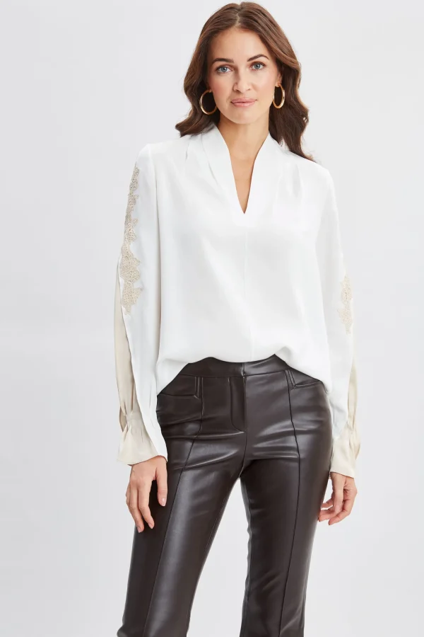 Elie Tahari Tops & Sweaters-Lace Sleeve Silk Shirt