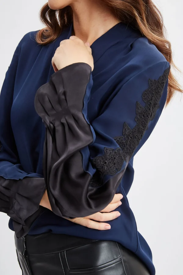 Elie Tahari Tops & Sweaters-Lace Sleeve Silk Shirt