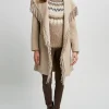 Elie Tahari Coats-Long Sleeve Fringe Detail Wrap Coat