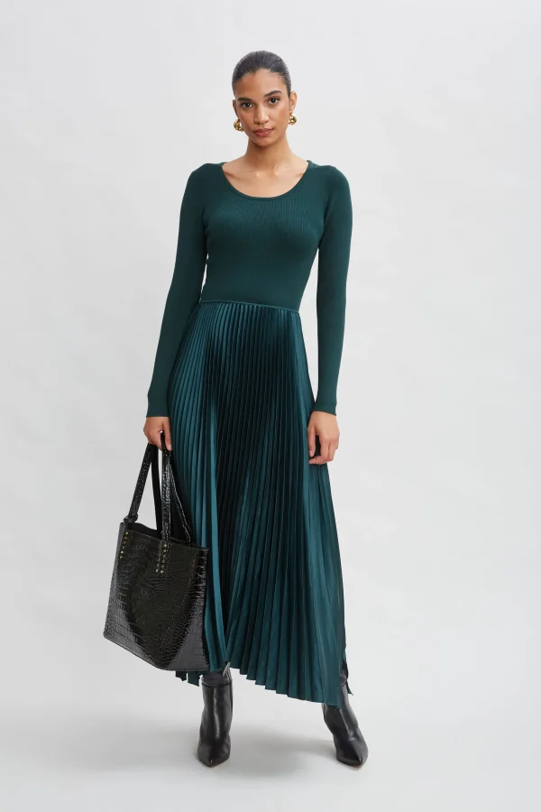 Elie Tahari Dresses & Jumpsuits | Long Sleeve Dresses-Long Sleeve Knit Pleated Dress