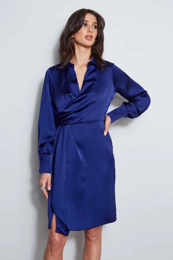 Elie Tahari Dresses & Jumpsuits | Short Sleeve Dresses-Long Sleeve Satin Wrap Dress