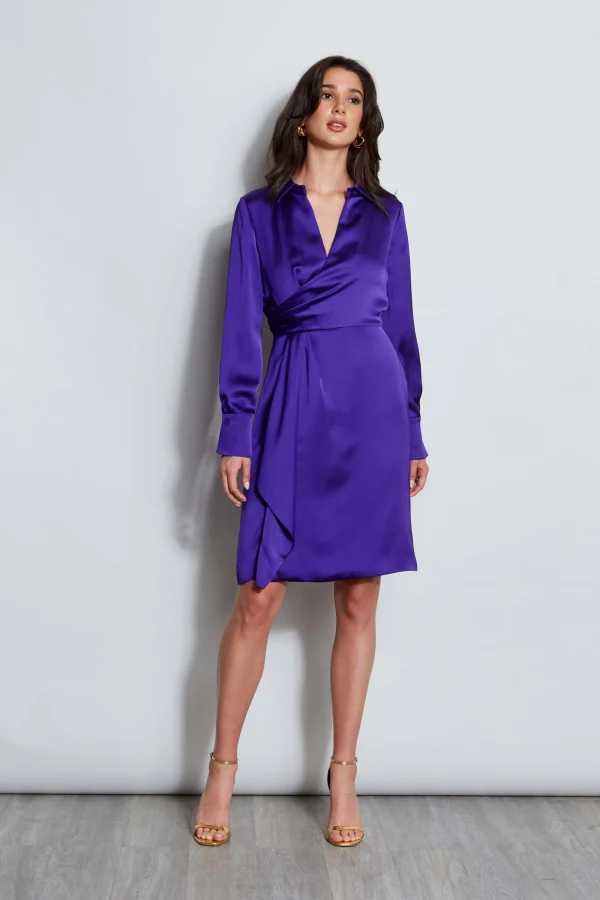 Elie Tahari Dresses & Jumpsuits | Long Sleeve Dresses-Long Sleeve Satin Wrap Dress