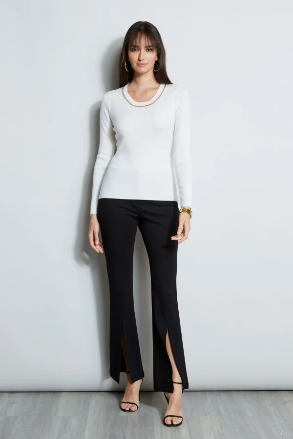 Elie Tahari Tops & Sweaters-Merino Rib Chain Detail Sweater