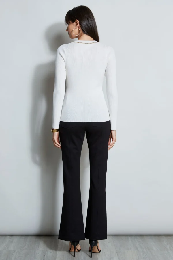 Elie Tahari Tops & Sweaters-Merino Rib Chain Detail Sweater