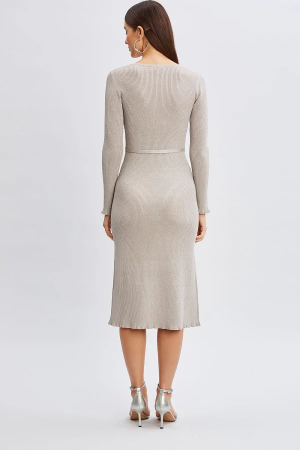 Elie Tahari Dresses & Jumpsuits-Metallic Belted Sweater Dress