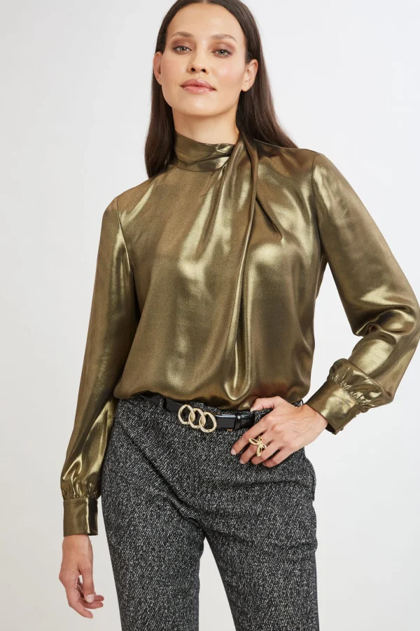 Elie Tahari Tops & Sweaters-Metallic Draped Neck Shirt