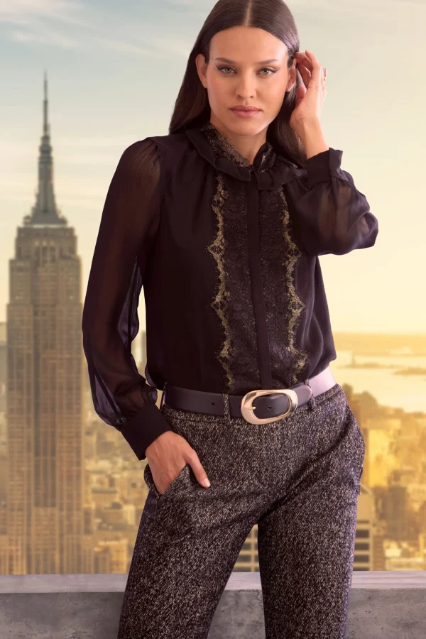 Elie Tahari Tops & Sweaters | Suiting-Metallic Lace Trim Silk Shirt