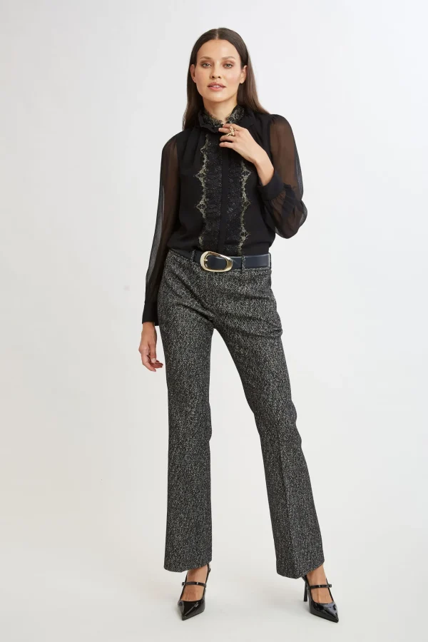 Elie Tahari Tops & Sweaters | Suiting-Metallic Lace Trim Silk Shirt