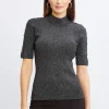 Elie Tahari Tops & Sweaters-Metallic Mock Neck Short Sleeve Sweater