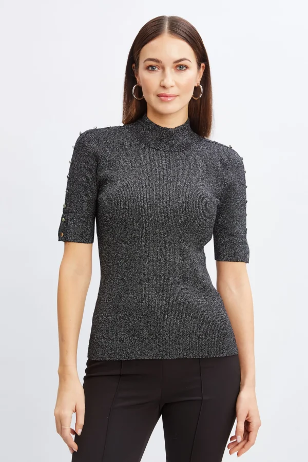 Elie Tahari Tops & Sweaters-Metallic Mock Neck Short Sleeve Sweater