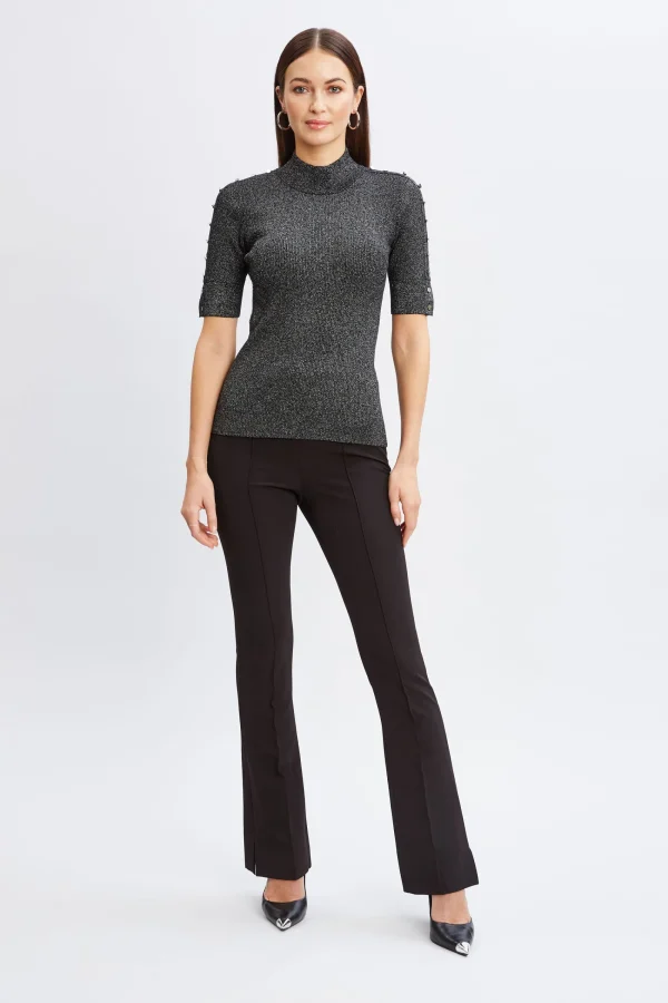 Elie Tahari Tops & Sweaters-Metallic Mock Neck Short Sleeve Sweater