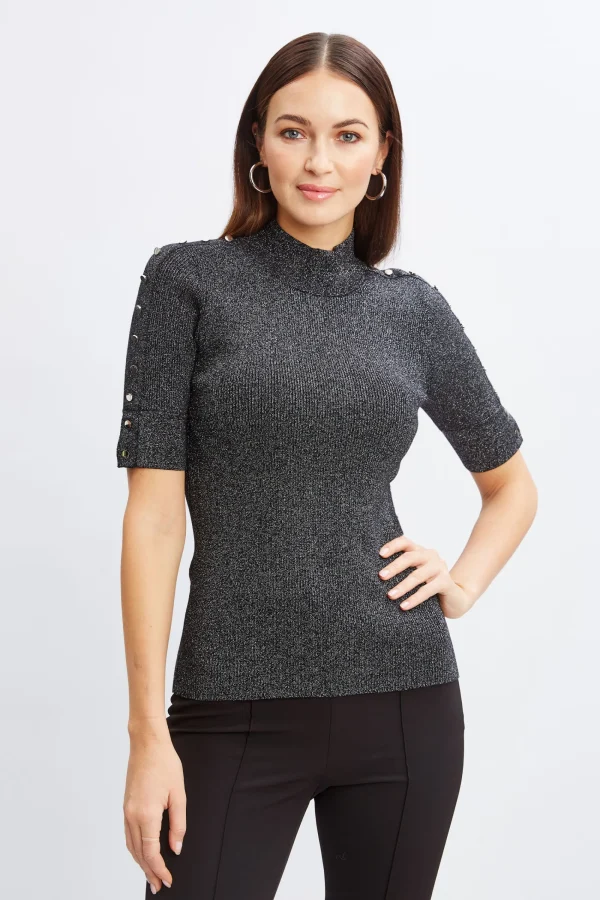 Elie Tahari Tops & Sweaters-Metallic Mock Neck Short Sleeve Sweater