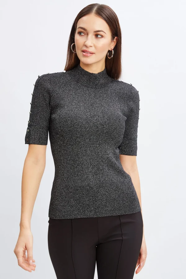 Elie Tahari Tops & Sweaters-Metallic Mock Neck Short Sleeve Sweater