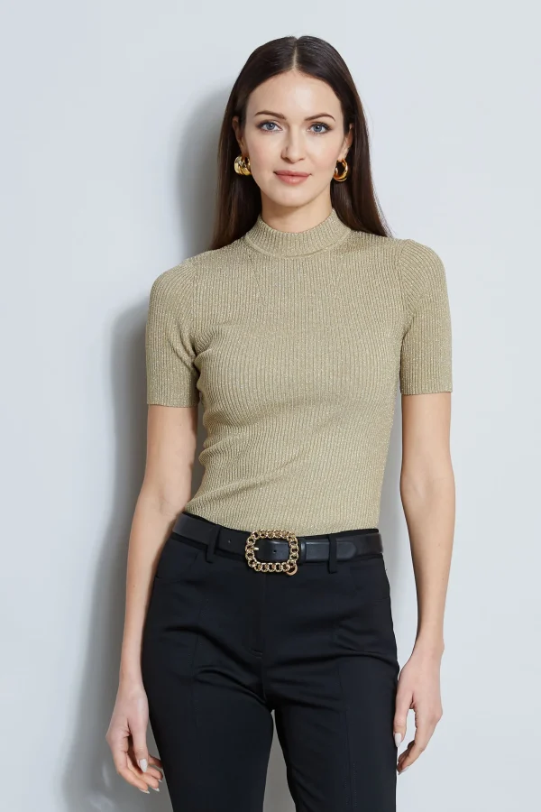 Elie Tahari Tops & Sweaters-Metallic Mock Neck Sweater