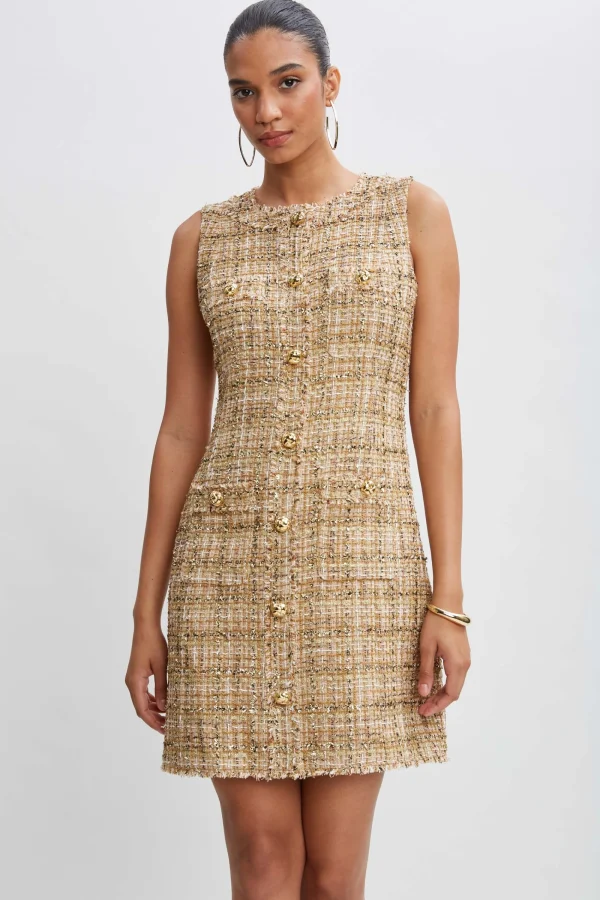 Elie Tahari Short Dresses | Dresses & Jumpsuits-Metallic Tweed Button Dress