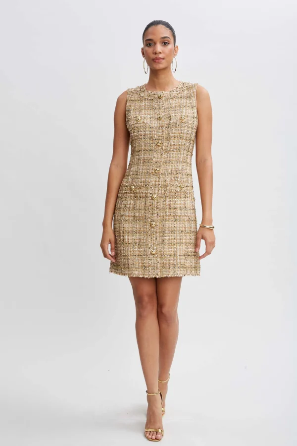 Elie Tahari Short Dresses | Dresses & Jumpsuits-Metallic Tweed Button Dress