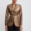 Elie Tahari Jackets & Blazers-Metallic Vegan Leather Belted Blazer