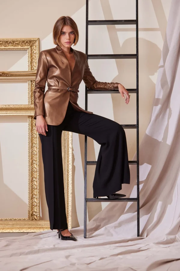 Elie Tahari Jackets & Blazers-Metallic Vegan Leather Belted Blazer