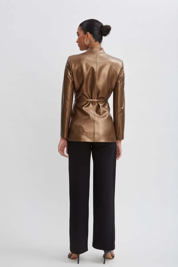 Elie Tahari Jackets & Blazers-Metallic Vegan Leather Belted Blazer