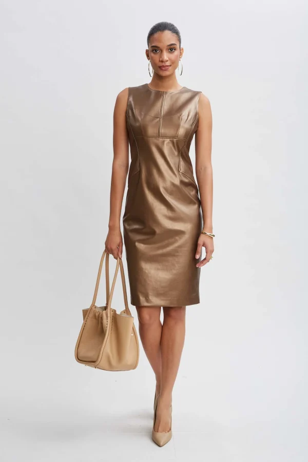 Elie Tahari Dresses & Jumpsuits | Sleeveless Dresses-Metallic Vegan Leather Side Panel Dress