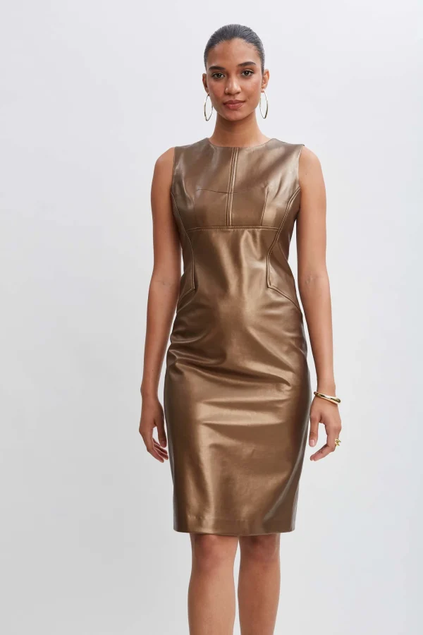 Elie Tahari Dresses & Jumpsuits | Sleeveless Dresses-Metallic Vegan Leather Side Panel Dress