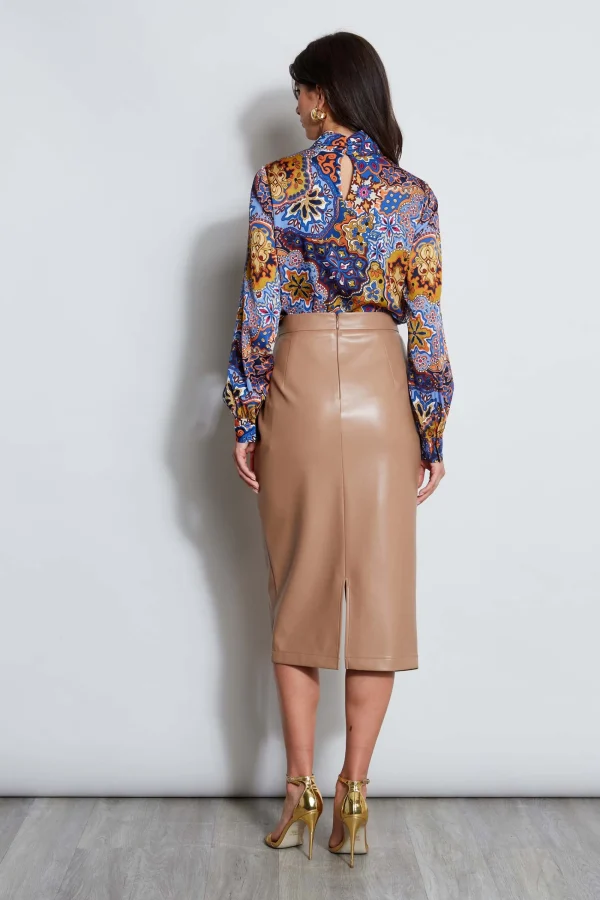 Elie Tahari Bottoms-Midi Vegan Leather Wrap Skirt