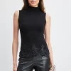 Elie Tahari Tops & Sweaters-Mock Neck Lace Hem Sleeveless Sweater