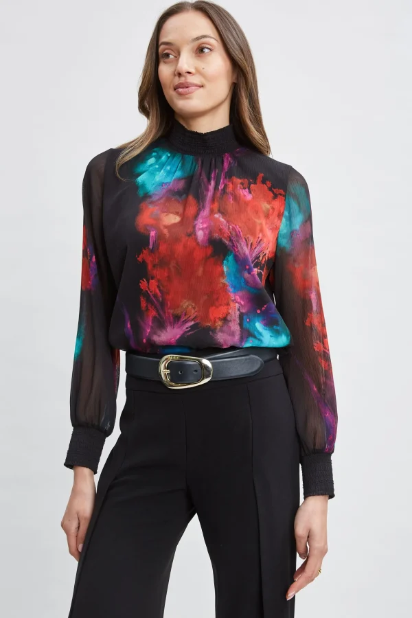 Elie Tahari Tops & Sweaters-Mock Neck Studio Floral Shirt