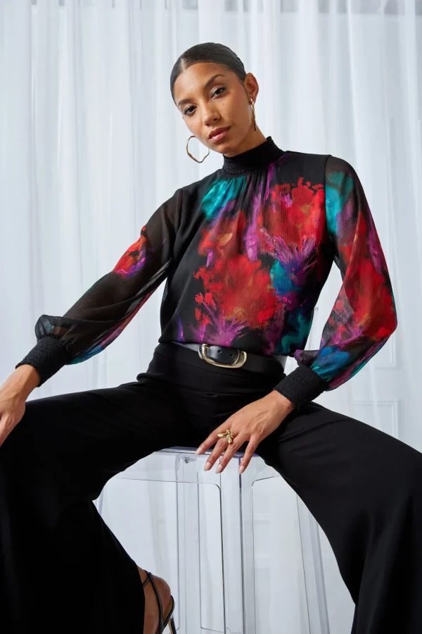 Elie Tahari Tops & Sweaters-Mock Neck Studio Floral Shirt