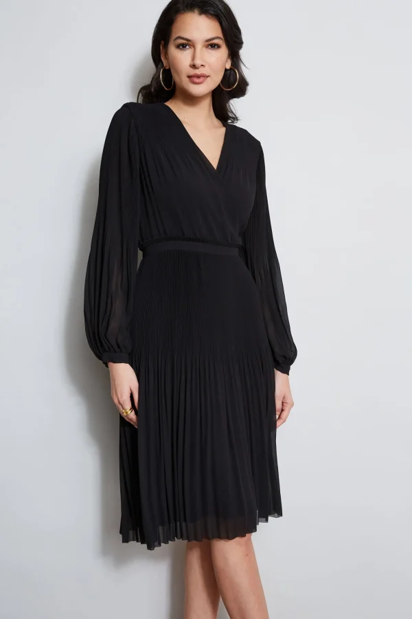 Elie Tahari Dresses & Jumpsuits | Long Sleeve Dresses-Mock Wrap Pleated Dress