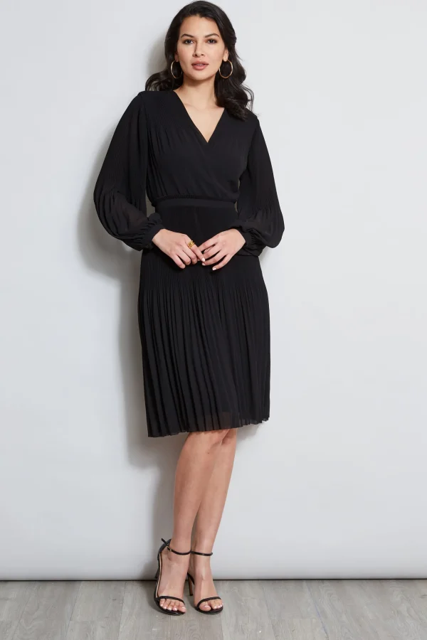 Elie Tahari Dresses & Jumpsuits | Long Sleeve Dresses-Mock Wrap Pleated Dress