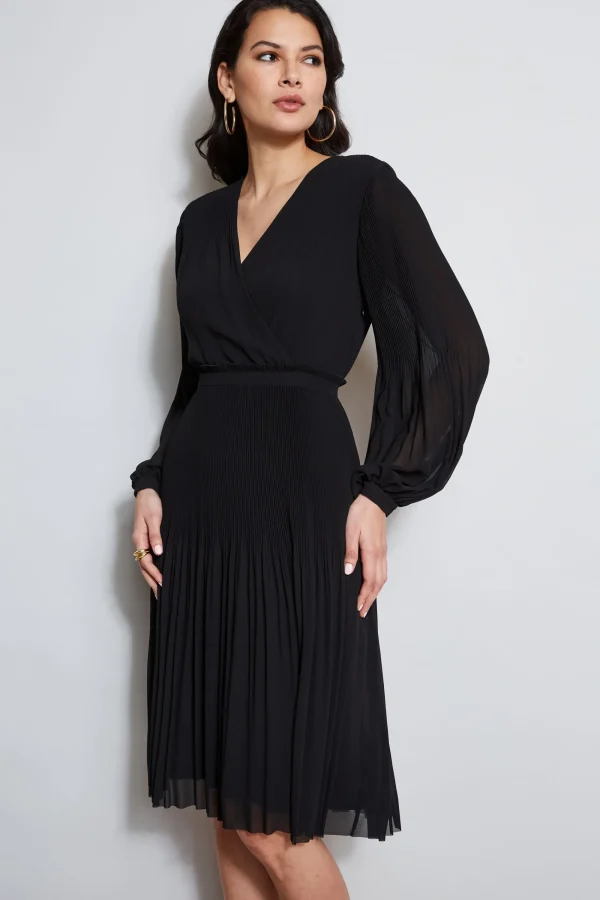 Elie Tahari Dresses & Jumpsuits | Long Sleeve Dresses-Mock Wrap Pleated Dress