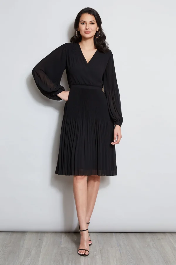 Elie Tahari Dresses & Jumpsuits | Long Sleeve Dresses-Mock Wrap Pleated Dress