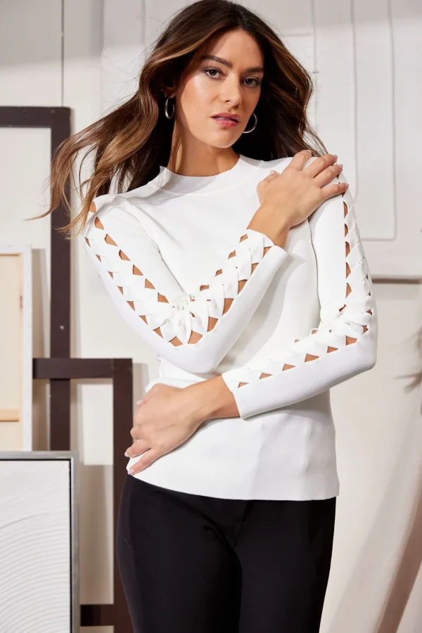 Elie Tahari Tops & Sweaters-Openwork Sleeve Sweater