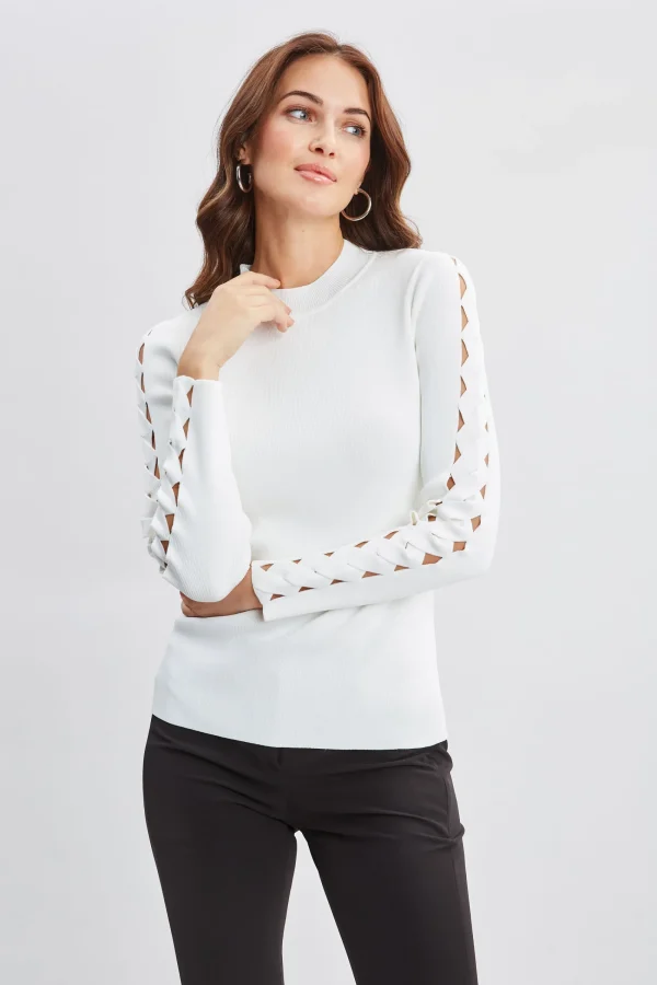 Elie Tahari Tops & Sweaters-Openwork Sleeve Sweater