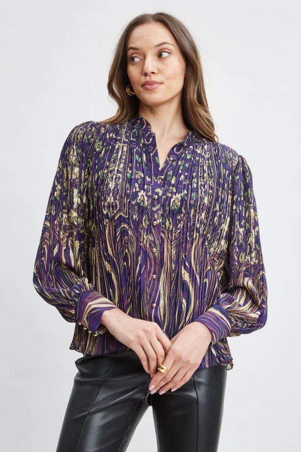 Elie Tahari Tops & Sweaters-Paisley Micro Pleat Shirt