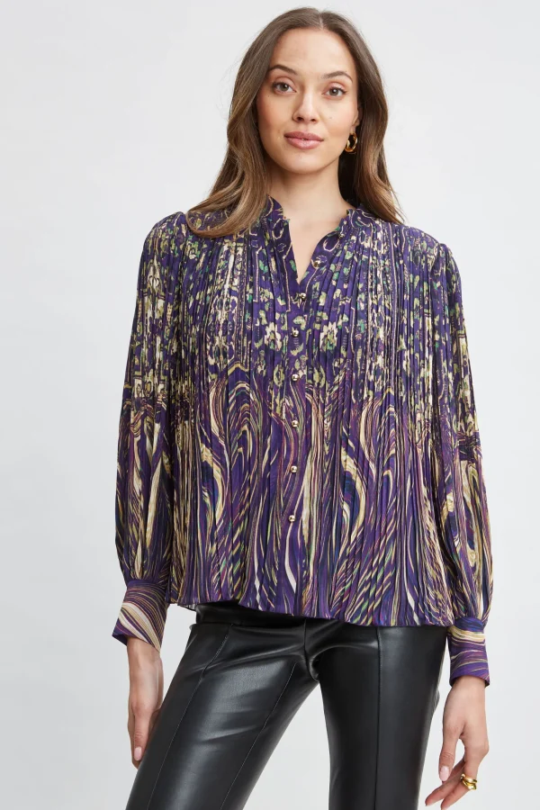 Elie Tahari Tops & Sweaters-Paisley Micro Pleat Shirt