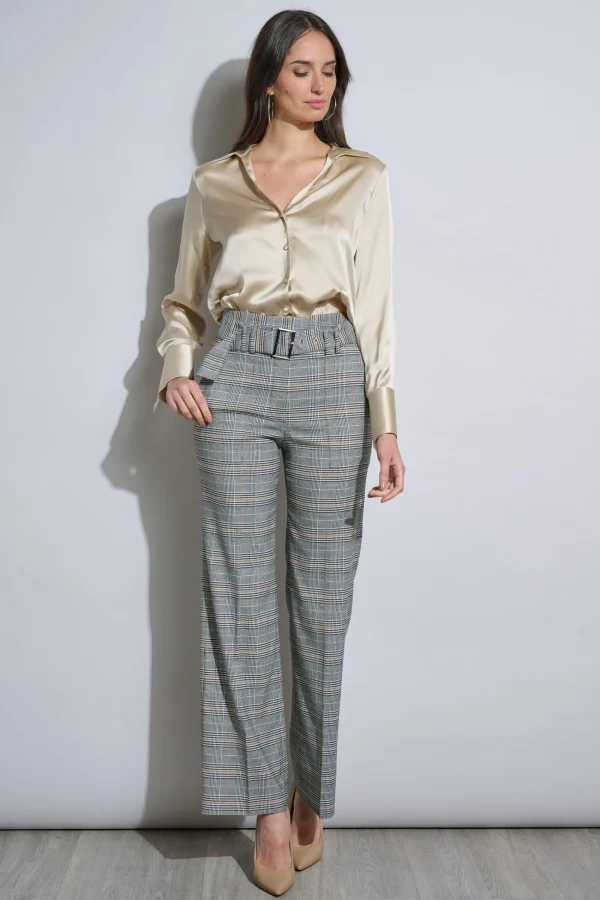 Elie Tahari Bottoms-Plaid Belted Pant