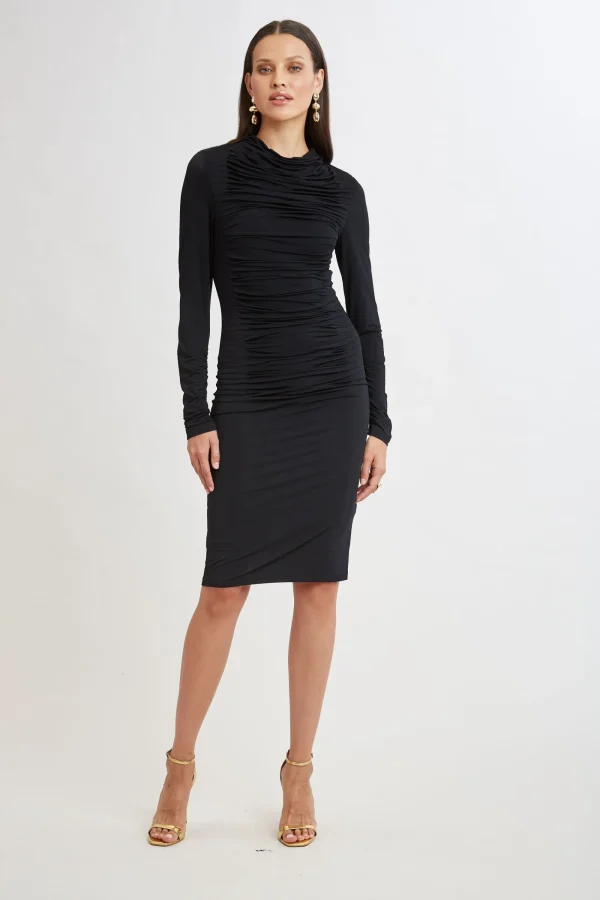 Elie Tahari Dresses & Jumpsuits | Long Sleeve Dresses-Pleat Detail Matte Jersey Dress