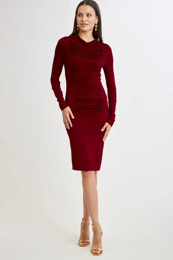 Elie Tahari Dresses & Jumpsuits | Long Sleeve Dresses-Pleat Detail Matte Jersey Dress