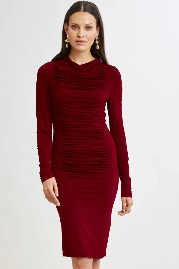 Elie Tahari Dresses & Jumpsuits | Long Sleeve Dresses-Pleat Detail Matte Jersey Dress